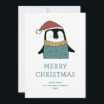 Merry Christmas. Cute funny winter Santa penguin Holiday Card<br><div class="desc">Cute Christmas card with funny penguin in red Santa Claus hat for winter Holidays.</div>