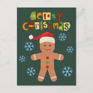 Merry Christmas Cute Gingerbread Man Holiday Postcard
