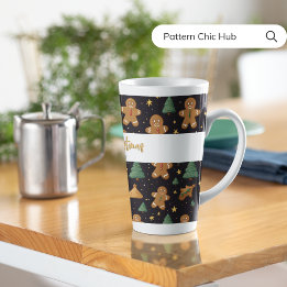 Merry Christmas Cute Gingerbread Pine Tree Star Latte Mug