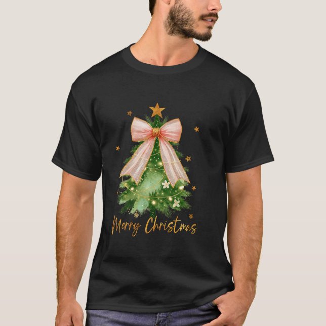 Merry Christmas Cute Girly Christmas Tree Light Co T-Shirt (Front)