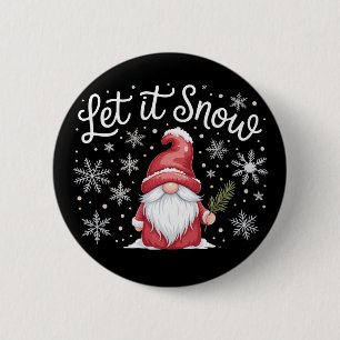 Merry Christmas Cute Gnome Let It Snow Winter  2 Inch Round Button