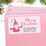 Merry Christmas Cute Gnome Stylish Pink Label<br><div class="desc">These unique customizable Christmas return address labels with the "Merry Christmas" saying feature a cute gnome in pink apparel on a solid pink background and a template text to add your address with ease.</div>