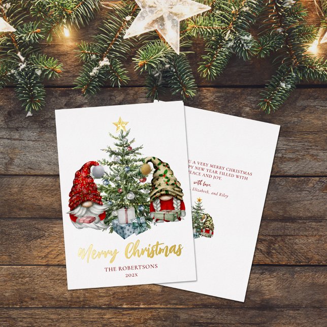 Merry Christmas Cute Gnomes Foil Holiday Card (Creator Uploaded)