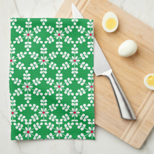 Merry Christmas Cute Green Snowflakes Kitchen Towel