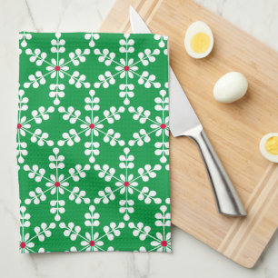 Merry Christmas Cute Green Snowflakes Kitchen Towel