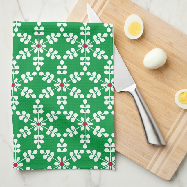 Merry Christmas Cute Green Snowflakes Kitchen Towel (Quarter Fold)