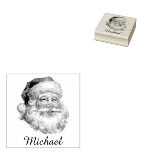 Merry Christmas Cute Happy santa Personalized Name Rubber Stamp