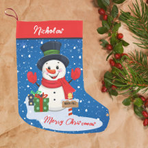 Merry Christmas Cute Happy Snowman With Snow