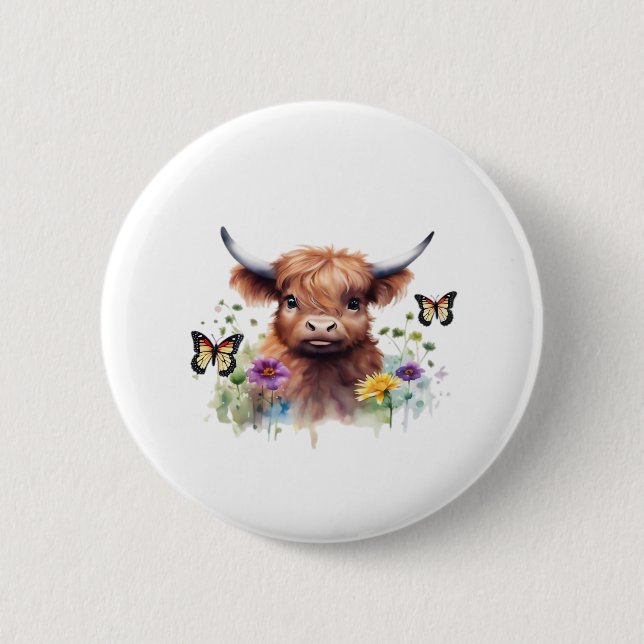 Merry Christmas Cute Highland Cow Classic T-Shirt 2 Inch Round Button (Front)