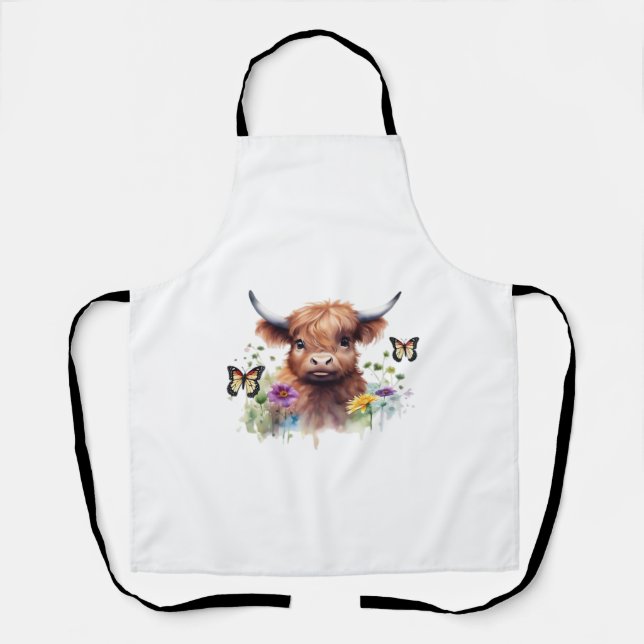 Merry Christmas Cute Highland Cow Classic T-Shirt Apron (Front)