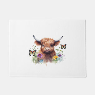Merry Christmas Cute Highland Cow Classic T-Shirt Doormat