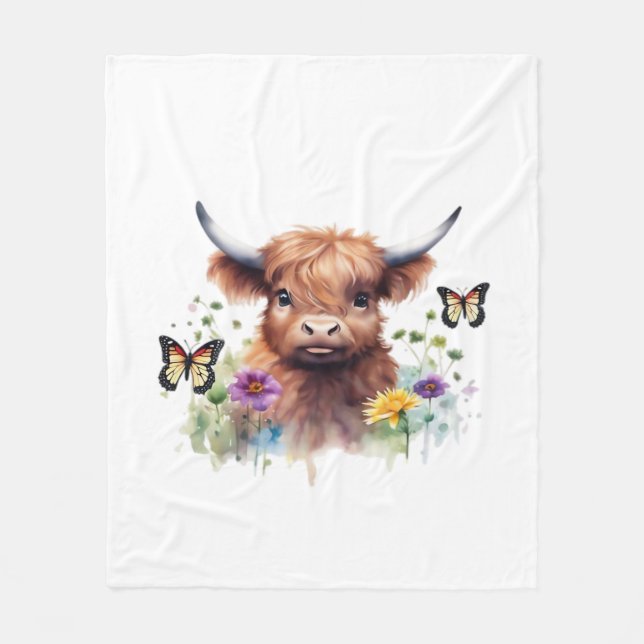 Merry Christmas Cute Highland Cow Classic T-Shirt Fleece Blanket (Front)
