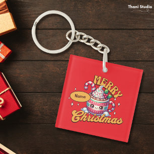 Merry Christmas Cute Hot Chocolate Mug Family Keychain