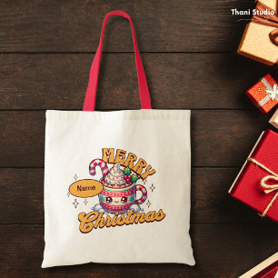 Merry Christmas Cute Hot Chocolate Mug Family Tote Bag
