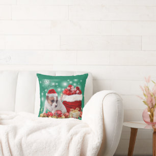 Merry Christmas, cute Jack Russell Terrier! ♡ Throw Pillow