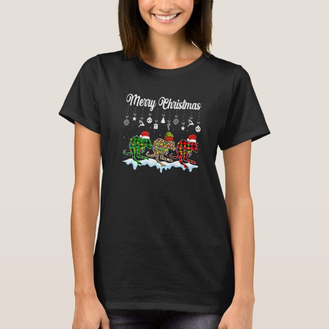 Merry Christmas Cute Kangaroo  Xmas Leopard Plaid T-Shirt (Front)