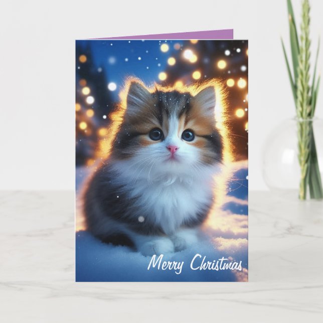 Merry Christmas Cute Kitten in snow Card (Front)