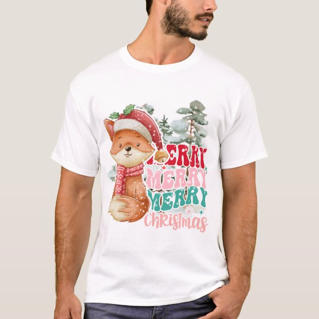 Merry Christmas Cute Little Fox T-Shirt (Front)