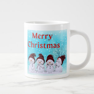 Merry Christmas Cute Little Snowmen Adorable  Large Coffee Mug