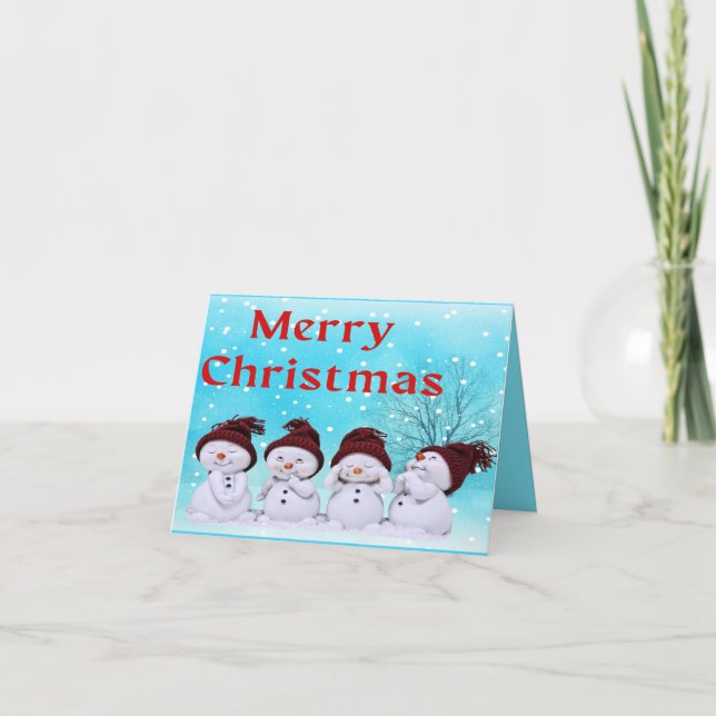 Merry Christmas Cute Little Snowmen      Holiday Card (Front)