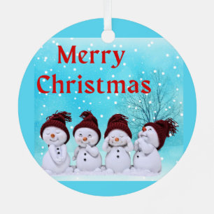 Merry Christmas Cute Little Snowmen Metal Ornament