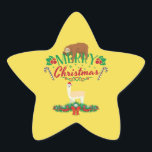 Merry Christmas Cute Llama with a Sleeping Sloth Star Sticker<br><div class="desc">Adorable cute christmas tee with a llama wearing santa's hat,  a sleeping sloth. Perfect stocking stuffer gift for your sloth or llama obsessed daughter granddaughter,  grandson or son.</div>