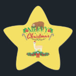 Merry Christmas Cute Llama with a Sleeping Sloth Star Sticker<br><div class="desc">Adorable cute christmas tee with a llama wearing santa's hat,  a sleeping sloth. Perfect stocking stuffer gift for your sloth or llama obsessed daughter granddaughter,  grandson or son.</div>
