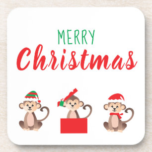 Merry Christmas Cute Monkey Jungle Coaster