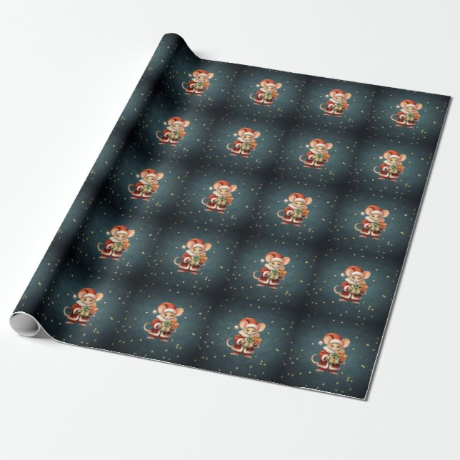 Merry Christmas Cute Mouse Wrapping Paper (Unrolled)