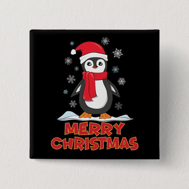 Merry Christmas Cute Penguin 2 Inch Square Button (Front)