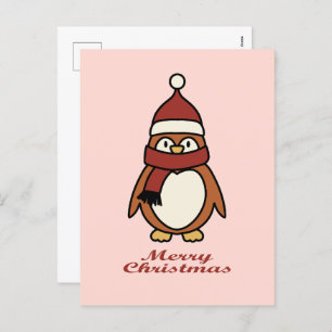 merry christmas cute penguin holiday postcard