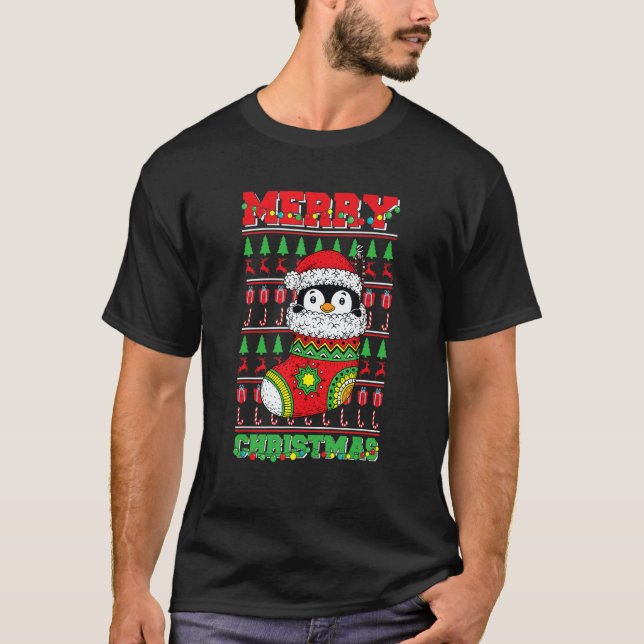 Merry Christmas Cute Penguin Ugly Xmas 1 T-Shirt (Front)