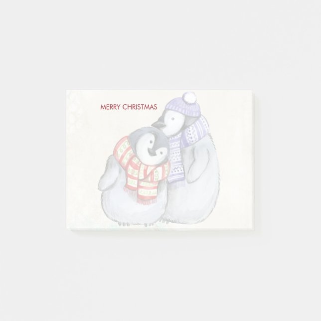 Merry Christmas Cute Penguins in Winter Scarves Post-it Notes (Front)