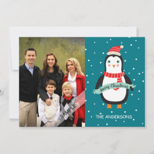 Merry Christmas Cute Penquin Personalized Photo Holiday Card