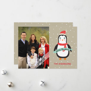 Merry Christmas Cute Penquin Personalized Photo Holiday Card