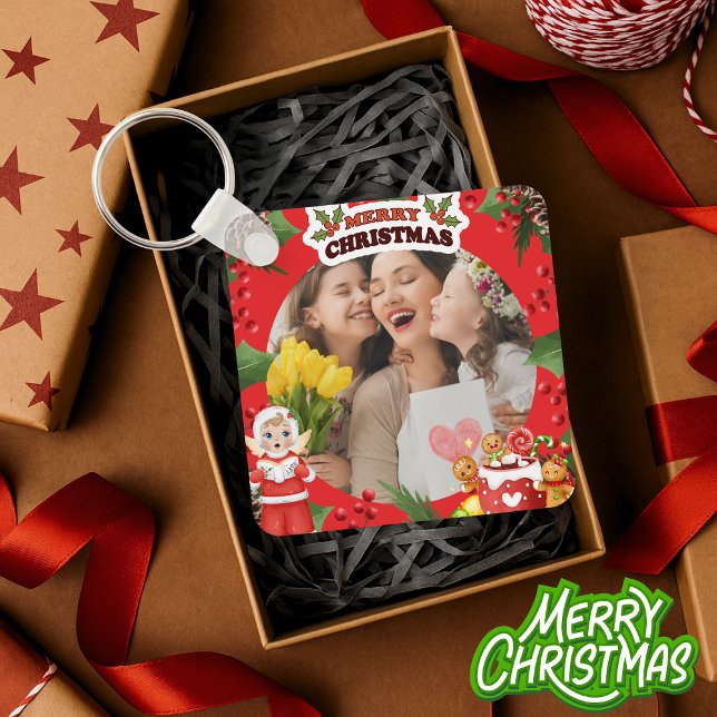 Merry Christmas Cute Photo Custom Keychain (Creator Uploaded)
