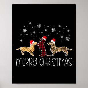 Merry Christmas Cute Plaid Leopard Doxie Dog X-mas Poster