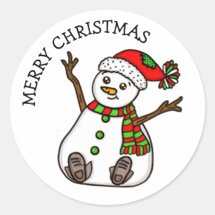 Merry Christmas Cute Plump Snowman Classic Round Sticker