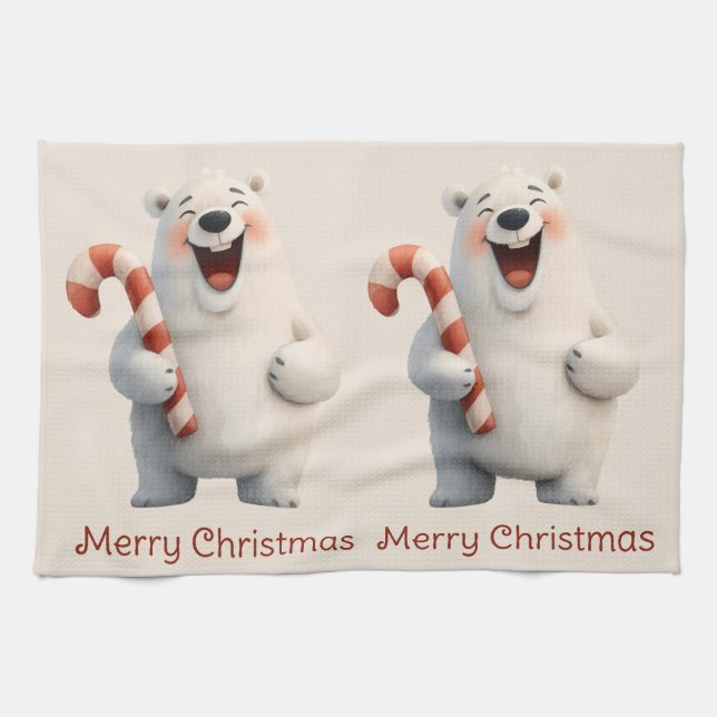 Merry Christmas Cute Polar Bear Design Kitchen Towel (Horizontal)