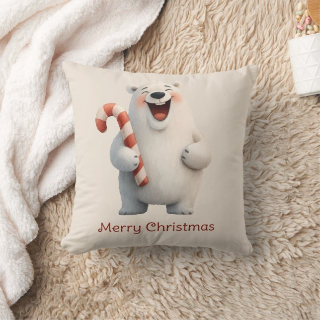 Merry Christmas Cute Polar Bear Design Throw Pillow (Blanket)