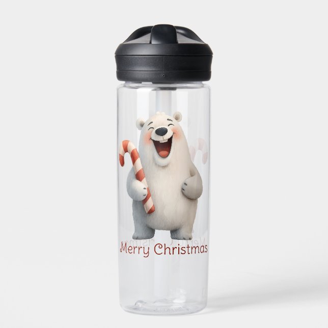 Merry Christmas Cute Polar Bear Design Water Bottle (Front)