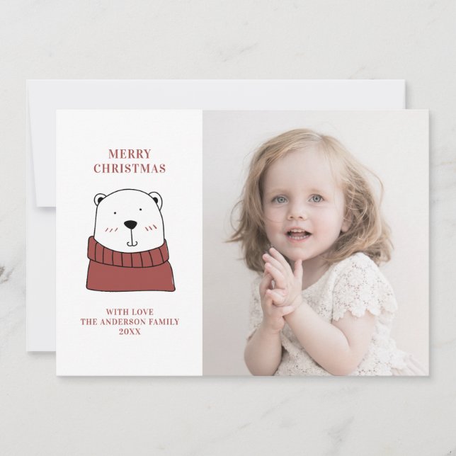 Merry Christmas. Cute polar bear. Funny animal Holiday Card (Front)