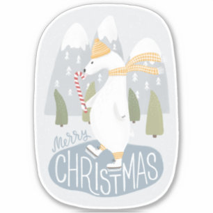 Merry Christmas. Cute polar bear Holiday skate