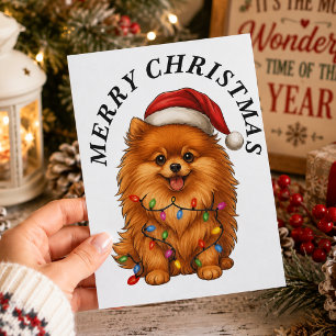 Merry Christmas Cute Pomeranian Dog Santa Hat Holiday Postcard