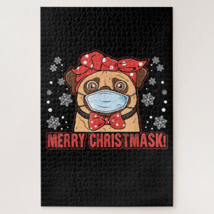 Merry Christmas Cute Pug Dog Breed Furry Jigsaw Puzzle