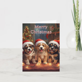 Merry Christmas Cute Puppies Christmas Card