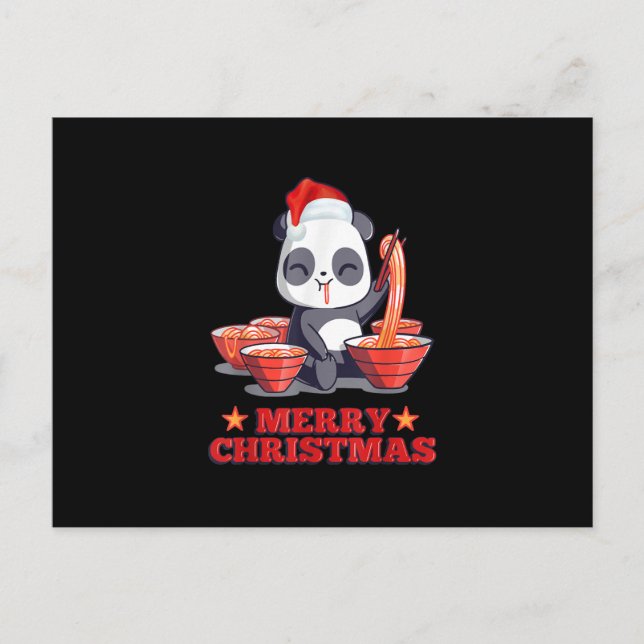 Merry Christmas Cute Ramen Panda Japanese Noodles Holiday Postcard (Front)