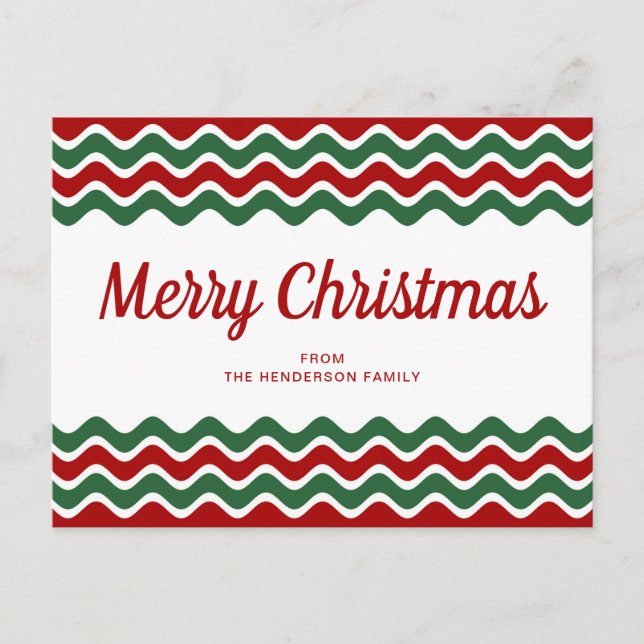 Merry Christmas Cute Red Green Wave Stripes Postcard (Front)