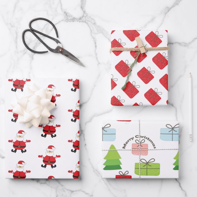 Merry Christmas Cute Red Santa Wrapping Paper Sheet (Front)