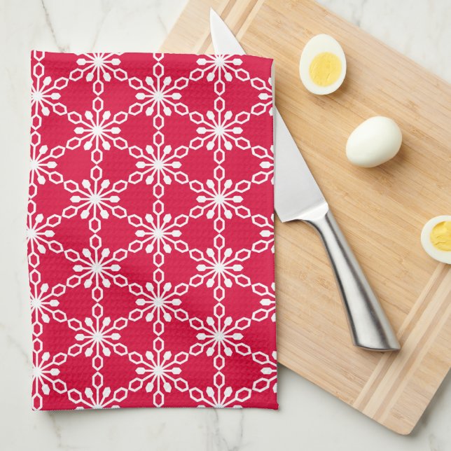 Merry Christmas Cute Red Snowflakes Kitchen Towel (Quarter Fold)